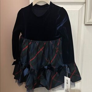 Joan Calabrese Navy Velvet and Plaid Dress
